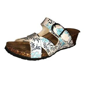 Natural Reflections Womens Size 7 White Floral Cork Wedge Heels Toe Sandals